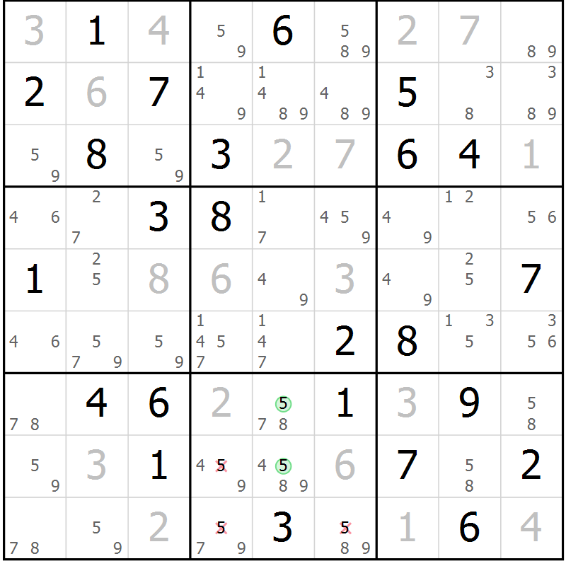 Position des candidats pour la solution de la Gr 80 page 83 du magazine de sudoku Virtuose n° 114