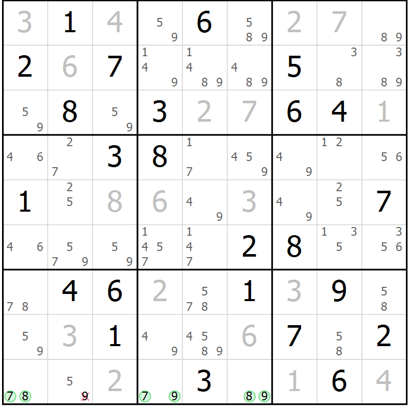 Position des candidats pour la solution de la Gr 80 page 83 du magazine de sudoku Virtuose n° 114