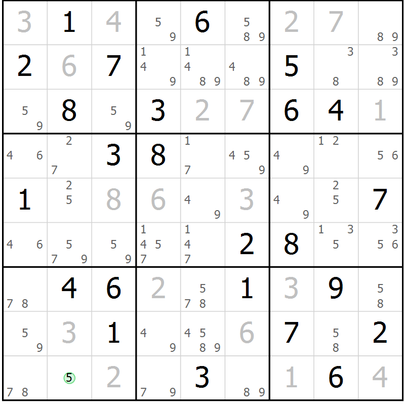 Position des candidats pour la solution de la Gr 80 page 83 du magazine de sudoku Virtuose n° 114