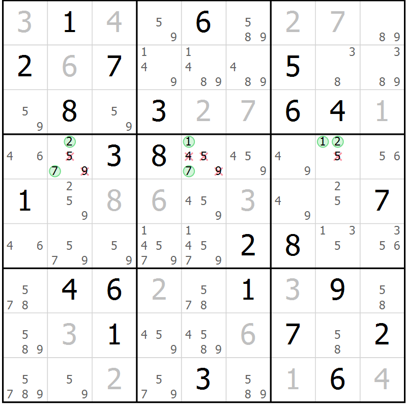 Position des candidats pour la solution de la Gr 80 page 83 du magazine de sudoku Virtuose n° 114