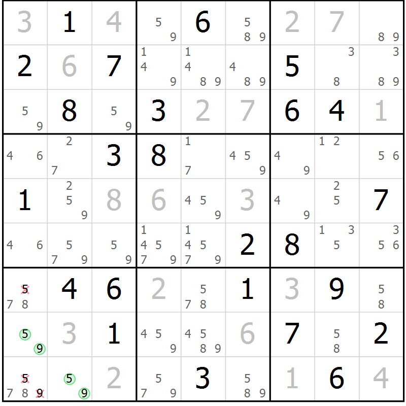 Position des candidats pour la solution de la Gr 80 page 83 du magazine de sudoku Virtuose n° 114