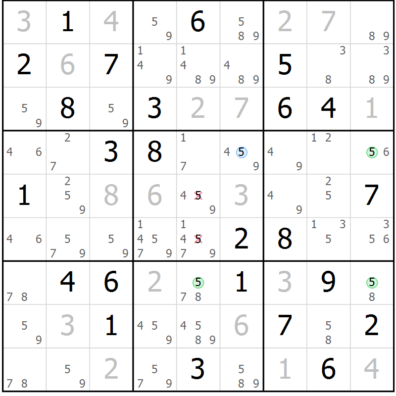Position des candidats pour la solution de la Gr 80 page 83 du magazine de sudoku Virtuose n° 114