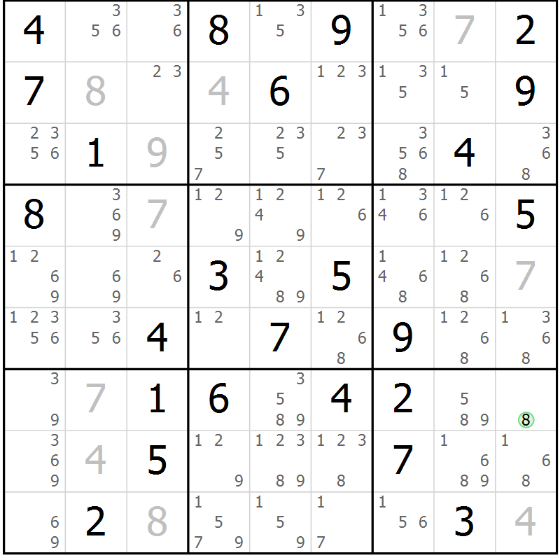 Position des candidats pour la solution de la Gr 81 page 84 du magazine de sudoku Virtuose n° 114