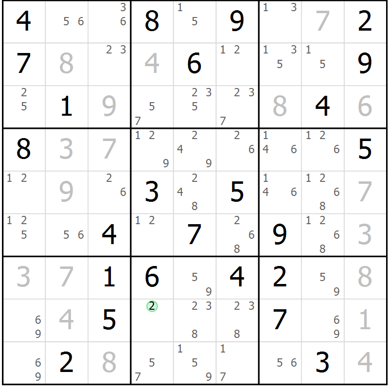 Position des candidats pour la solution de la Gr 81 page 84 du magazine de sudoku Virtuose n° 114
