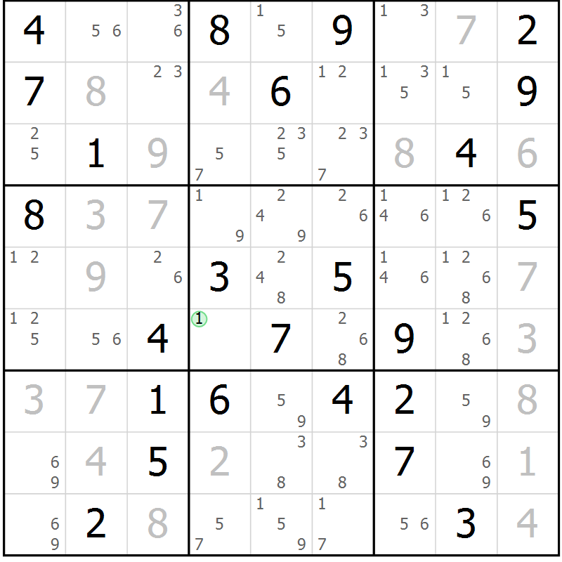 Position des candidats pour la solution de la Gr 81 page 84 du magazine de sudoku Virtuose n° 114