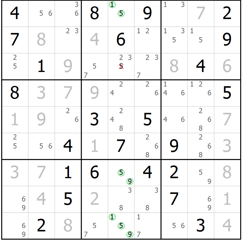 Position des candidats pour la solution de la Gr 81 page 84 du magazine de sudoku Virtuose n° 114