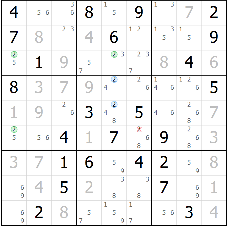 Position des candidats pour la solution de la Gr 81 page 84 du magazine de sudoku Virtuose n° 114