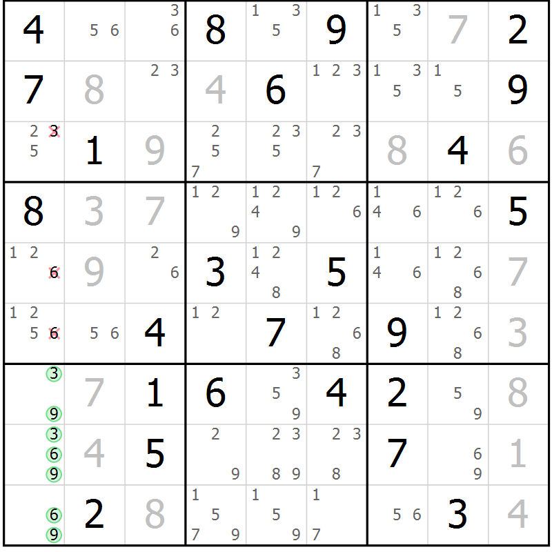Position des candidats pour la solution de la Gr 81 page 84 du magazine de sudoku Virtuose n° 114