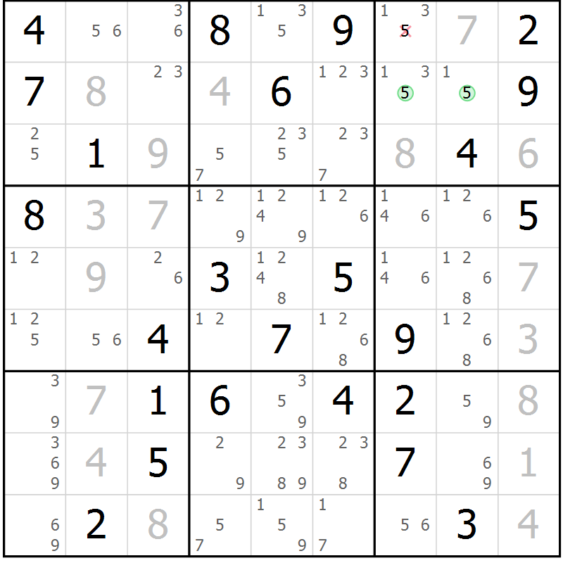 Position des candidats pour la solution de la Gr 81 page 84 du magazine de sudoku Virtuose n° 114