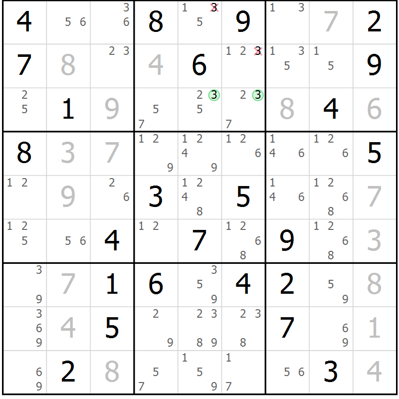 Position des candidats pour la solution de la Gr 81 page 84 du magazine de sudoku Virtuose n° 114