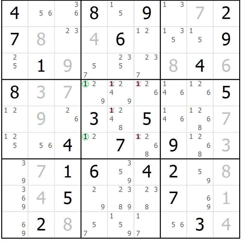 Position des candidats pour la solution de la Gr 81 page 84 du magazine de sudoku Virtuose n° 114