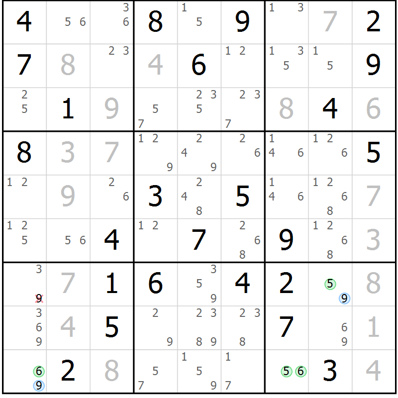 Position des candidats pour la solution de la Gr 81 page 84 du magazine de sudoku Virtuose n° 114