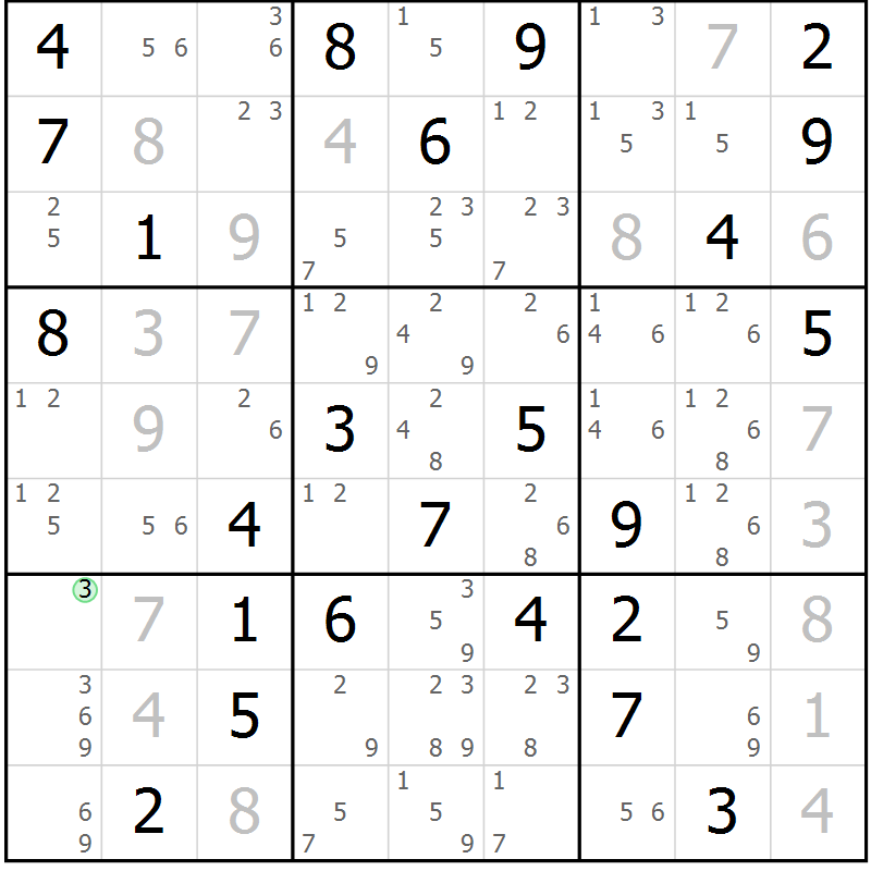 Position des candidats pour la solution de la Gr 81 page 84 du magazine de sudoku Virtuose n° 114
