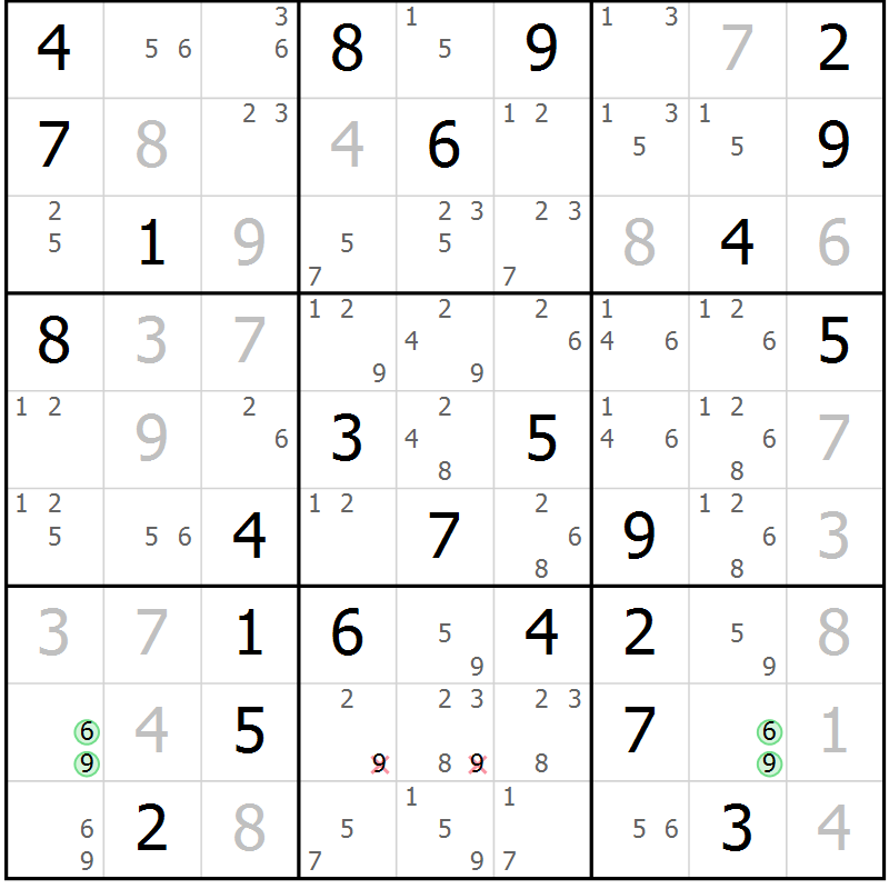 Position des candidats pour la solution de la Gr 81 page 84 du magazine de sudoku Virtuose n° 114