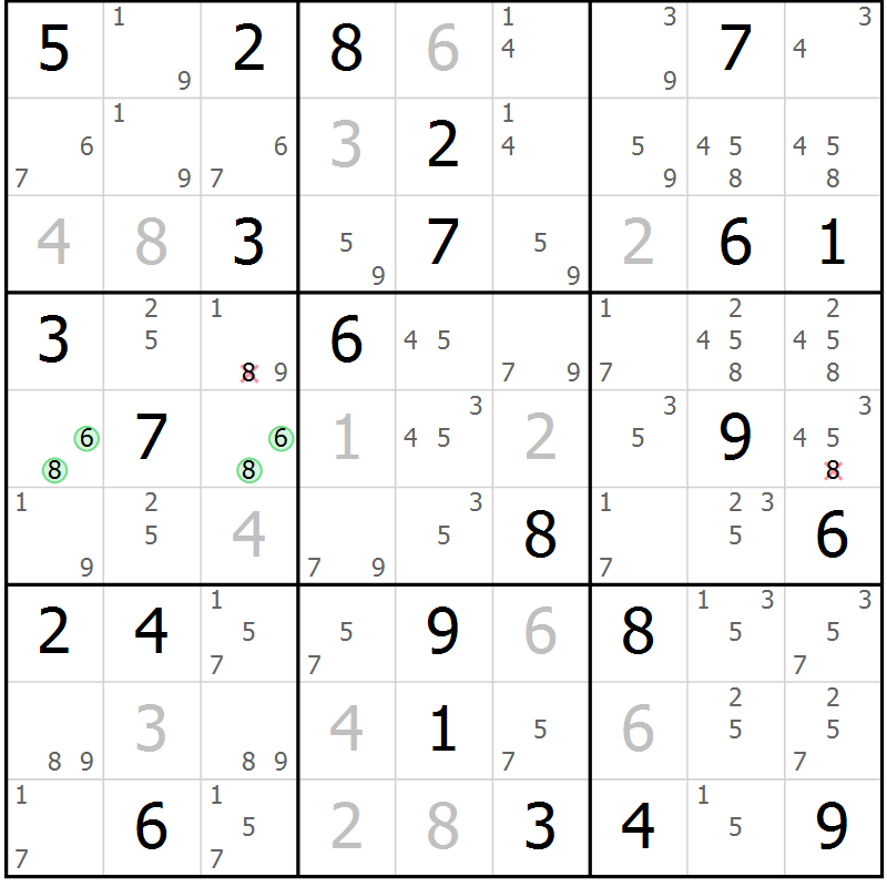 Position des candidats pour la solution de la Gr 82 page 85 du magazine de sudoku Virtuose n° 114