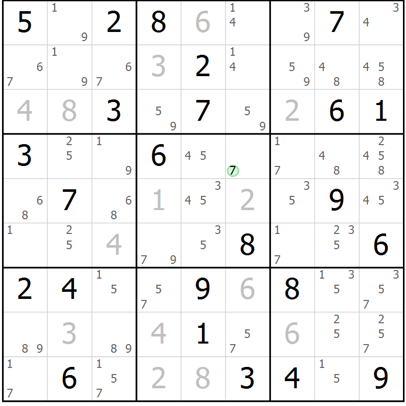 Position des candidats pour la solution de la Gr 82 page 85 du magazine de sudoku Virtuose n° 114