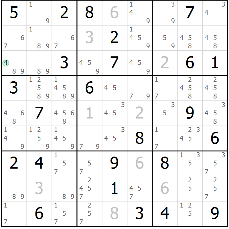 Position des candidats pour la solution de la Gr 82 page 85 du magazine de sudoku Virtuose n° 114