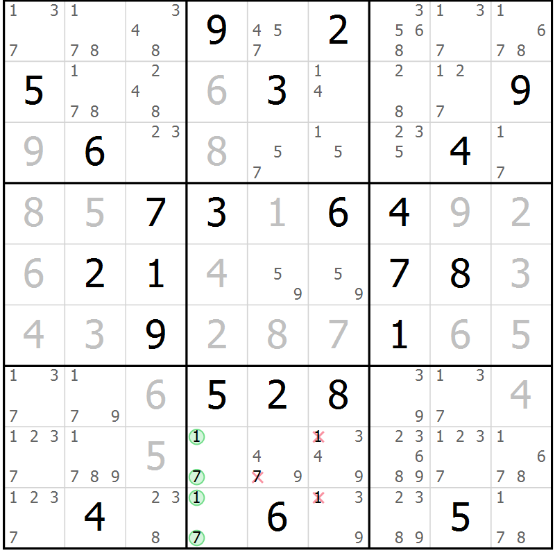Position des candidats pour la solution de la Gr 83 page 86 du magazine de sudoku Virtuose n° 114