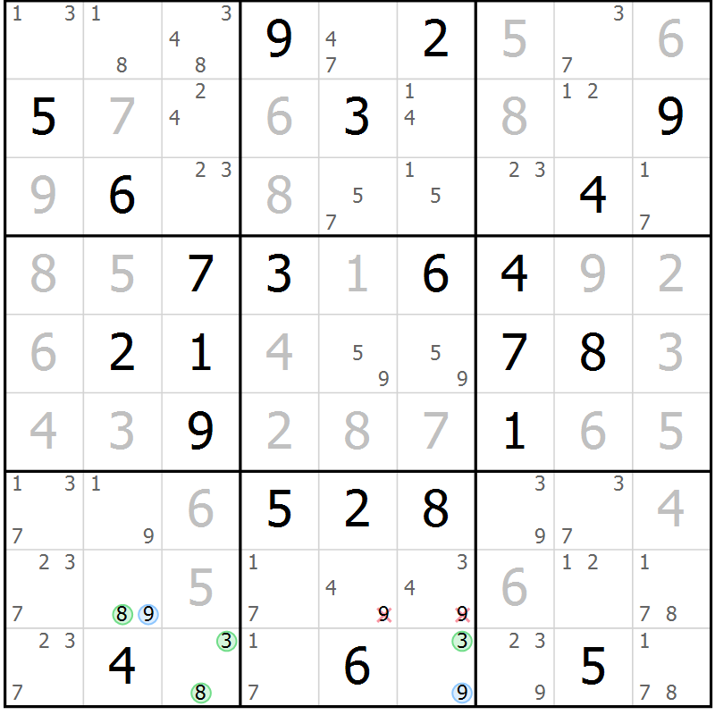 Position des candidats pour la solution de la Gr 83 page 86 du magazine de sudoku Virtuose n° 114