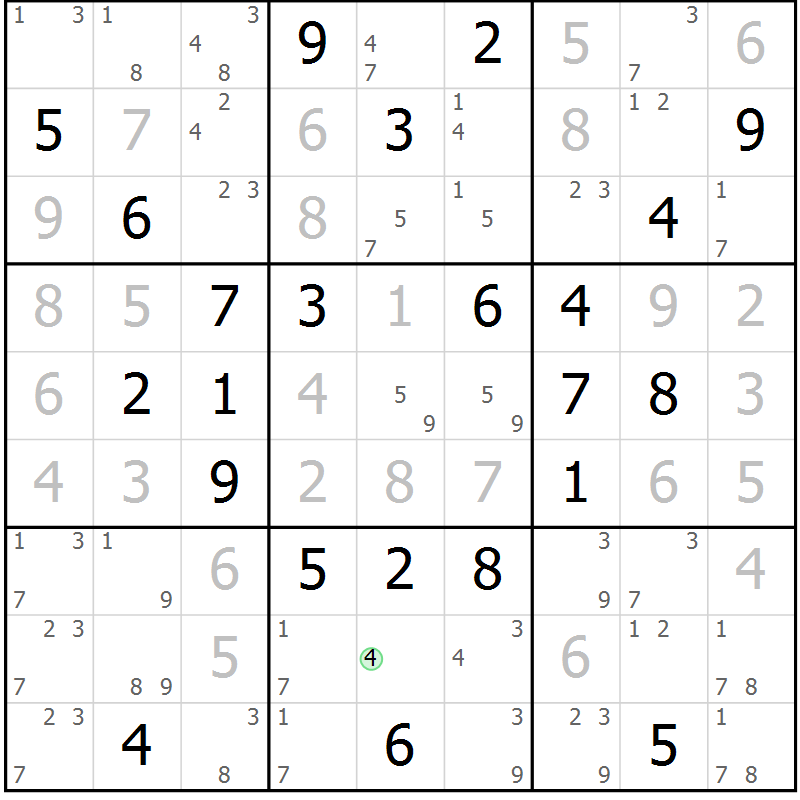 Position des candidats pour la solution de la Gr 83 page 86 du magazine de sudoku Virtuose n° 114