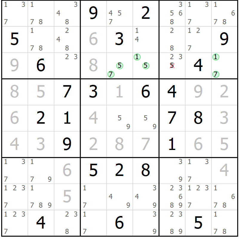 Position des candidats pour la solution de la Gr 83 page 86 du magazine de sudoku Virtuose n° 114