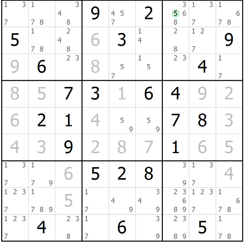 Position des candidats pour la solution de la Gr 83 page 86 du magazine de sudoku Virtuose n° 114