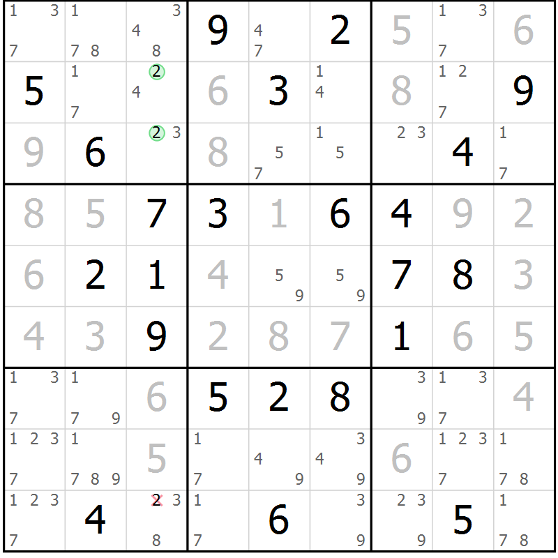 Position des candidats pour la solution de la Gr 83 page 86 du magazine de sudoku Virtuose n° 114