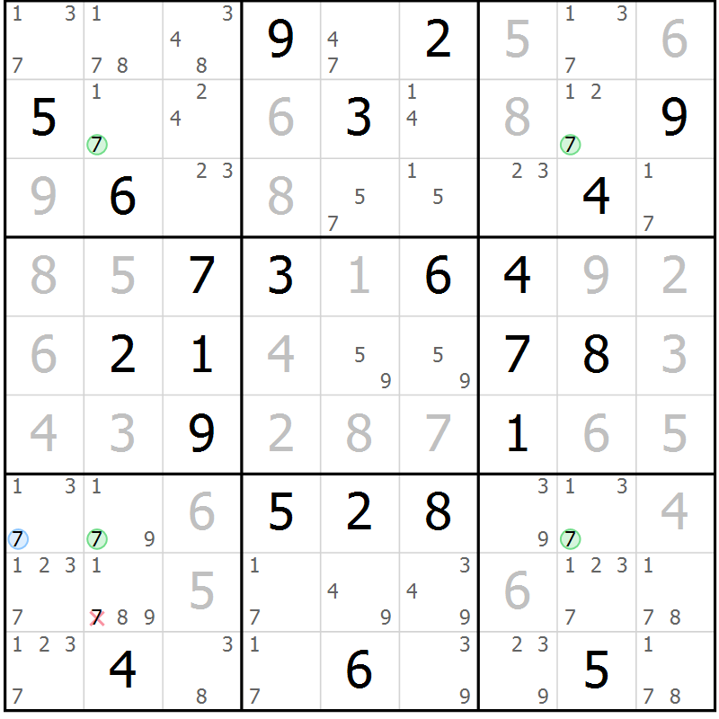 Position des candidats pour la solution de la Gr 83 page 86 du magazine de sudoku Virtuose n° 114