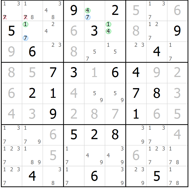 Position des candidats pour la solution de la Gr 83 page 86 du magazine de sudoku Virtuose n° 114