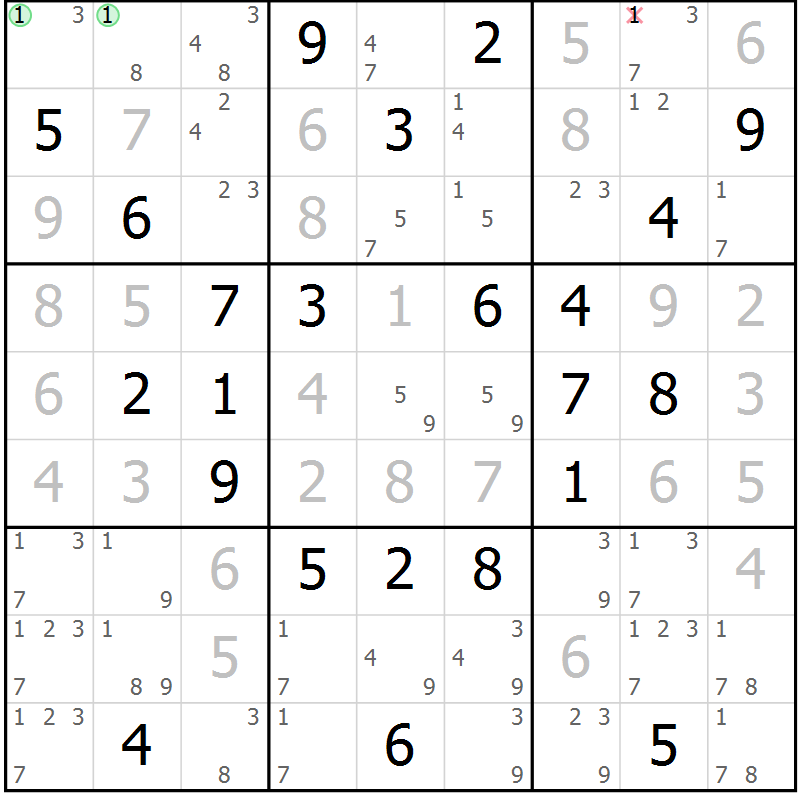 Position des candidats pour la solution de la Gr 83 page 86 du magazine de sudoku Virtuose n° 114