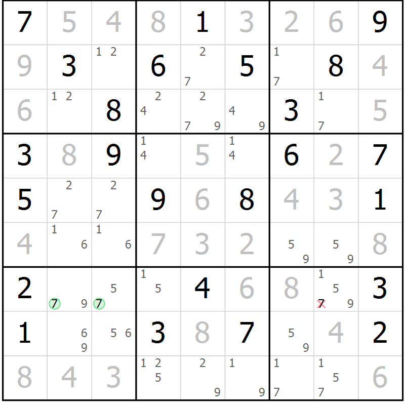 Position des candidats pour la solution de la Gr 84 page 87 du magazine de sudoku Virtuose n° 114