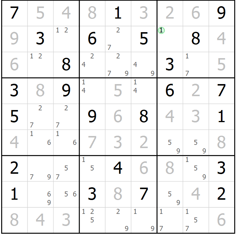 Position des candidats pour la solution de la Gr 84 page 87 du magazine de sudoku Virtuose n° 114