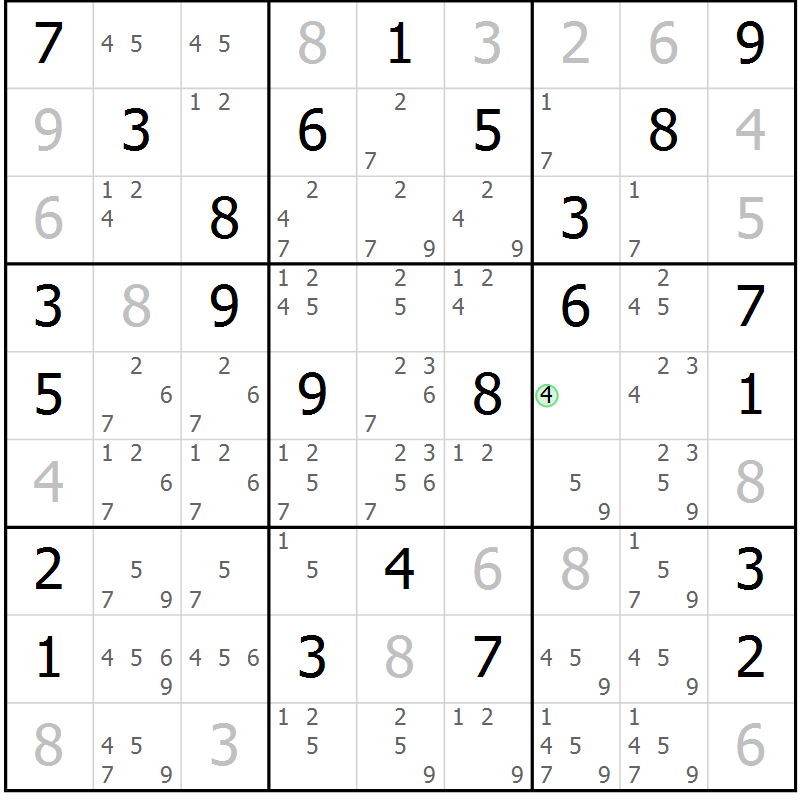 Position des candidats pour la solution de la Gr 84 page 87 du magazine de sudoku Virtuose n° 114