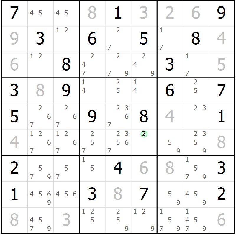 Position des candidats pour la solution de la Gr 84 page 87 du magazine de sudoku Virtuose n° 114