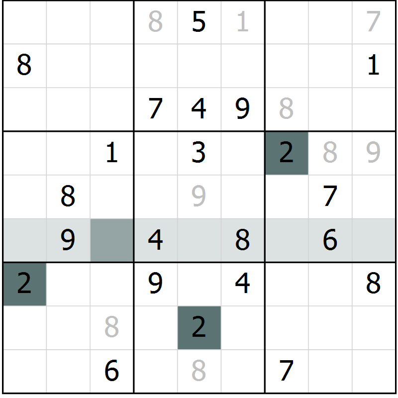 Position des candidats pour la solution de la Gr 9 page 12 du magazine de sudoku Virtuose n° 114