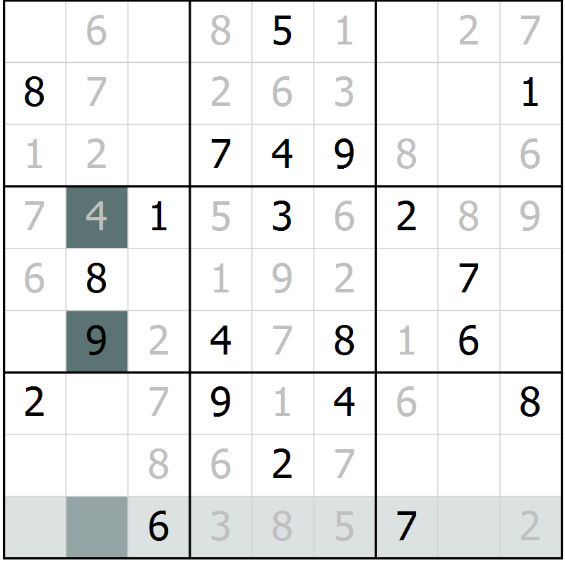 Position des candidats pour la solution de la Gr 9 page 12 du magazine de sudoku Virtuose n° 114