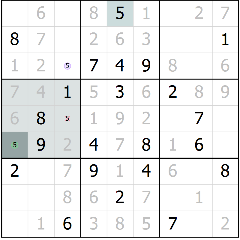 Position des candidats pour la solution de la Gr 9 page 12 du magazine de sudoku Virtuose n° 114