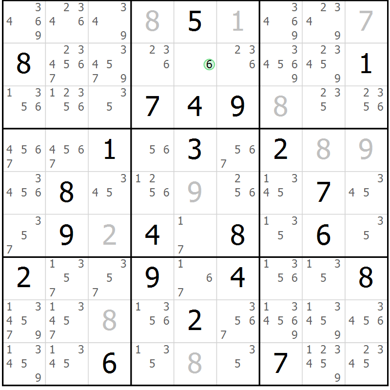 Position des candidats pour la solution de la Gr 9 page 12 du magazine de sudoku Virtuose n° 114