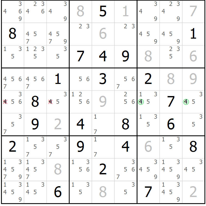 Position des candidats pour la solution de la Gr 9 page 12 du magazine de sudoku Virtuose n° 114