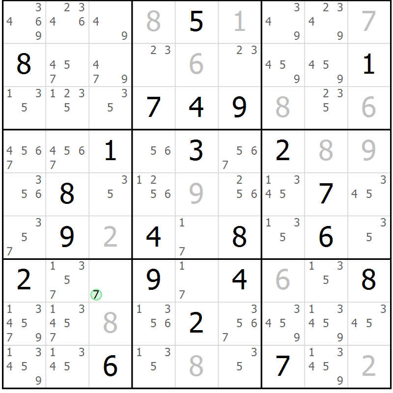Position des candidats pour la solution de la Gr 9 page 12 du magazine de sudoku Virtuose n° 114