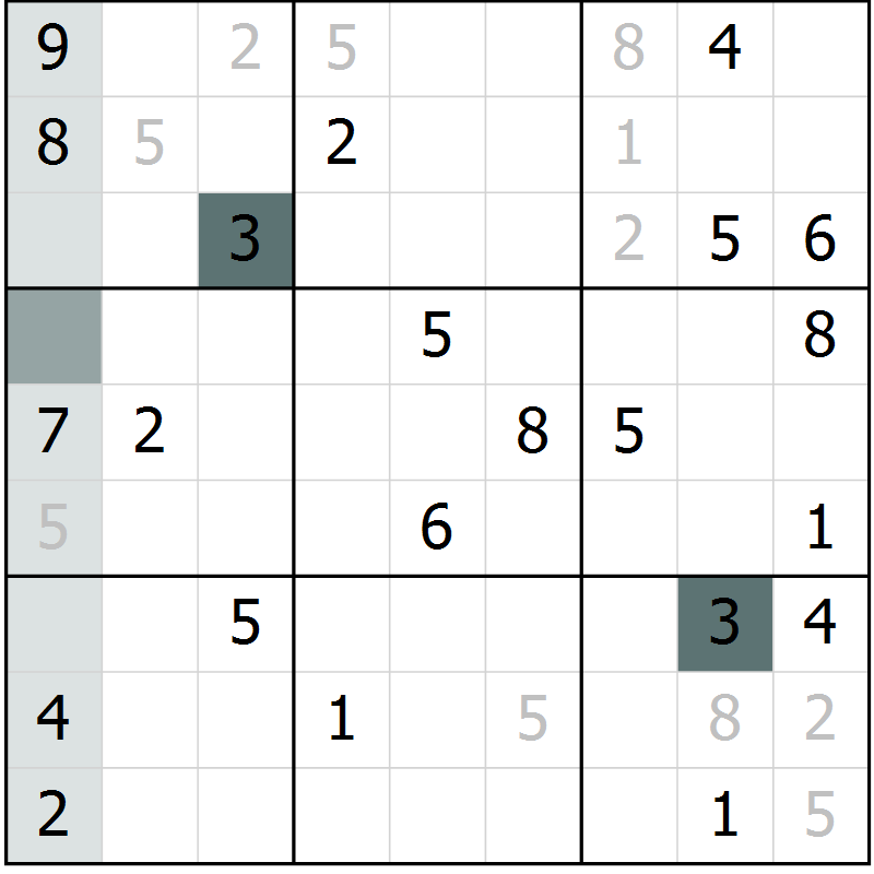 Position des candidats pour la solution de la Gr 1 page 4 du magazine de sudoku Virtuose n° 115