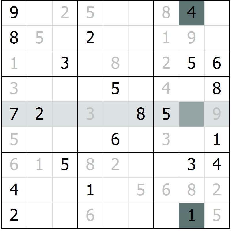 Position des candidats pour la solution de la Gr 1 page 4 du magazine de sudoku Virtuose n° 115