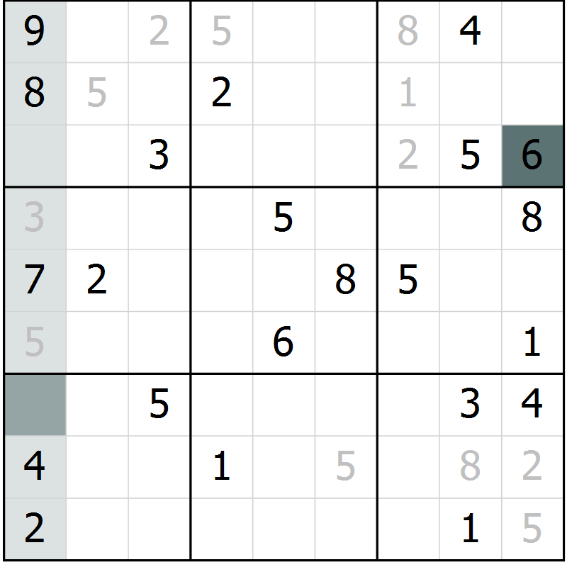 Position des candidats pour la solution de la Gr 1 page 4 du magazine de sudoku Virtuose n° 115