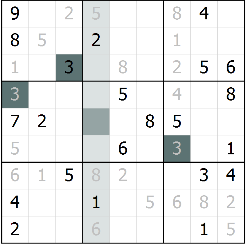 Position des candidats pour la solution de la Gr 1 page 4 du magazine de sudoku Virtuose n° 115