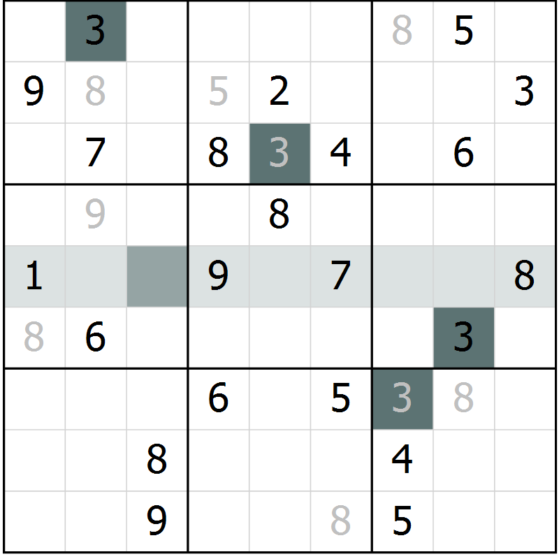 Position des candidats pour la solution de la Gr 10 page 13 du magazine de sudoku Virtuose n° 115