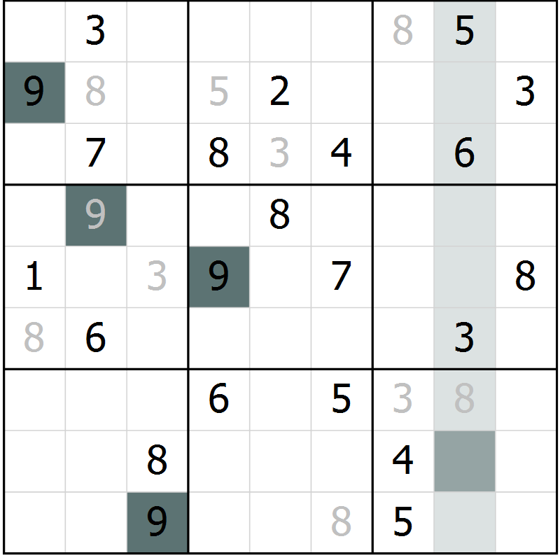 Position des candidats pour la solution de la Gr 10 page 13 du magazine de sudoku Virtuose n° 115
