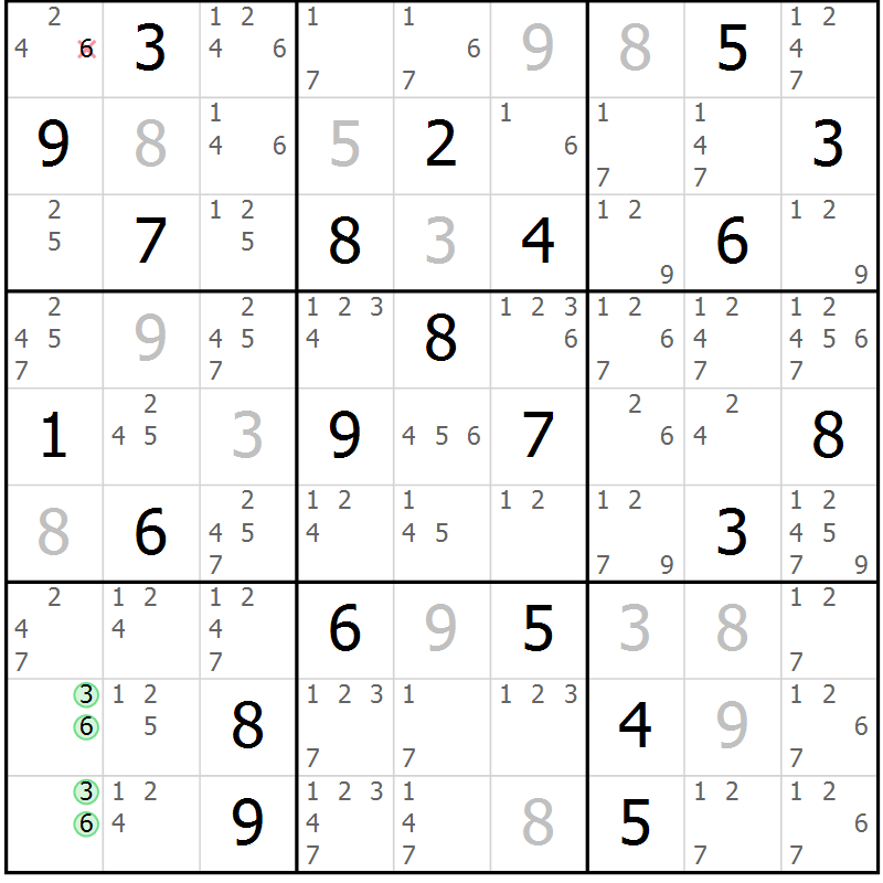 Position des candidats pour la solution de la Gr 10 page 13 du magazine de sudoku Virtuose n° 115