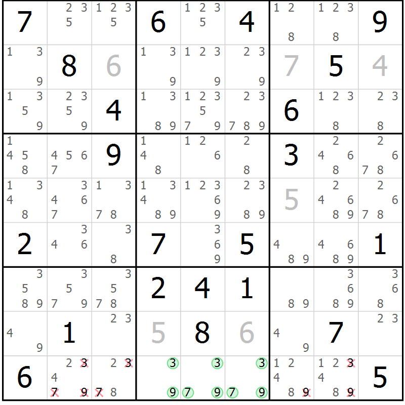 Position des candidats pour la solution de la Gr 11 page 14 du magazine de sudoku Virtuose n° 115