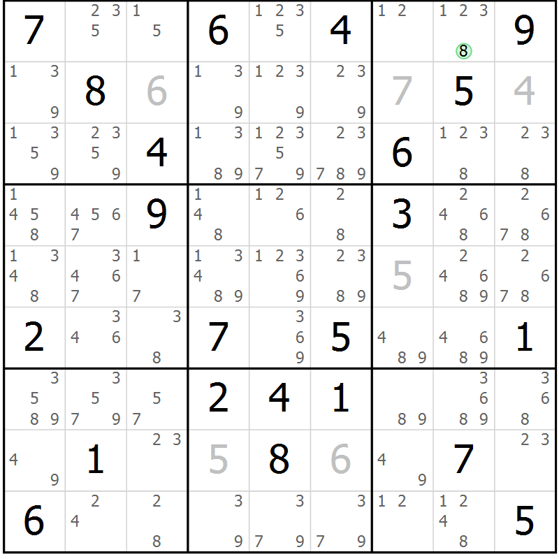 Position des candidats pour la solution de la Gr 11 page 14 du magazine de sudoku Virtuose n° 115