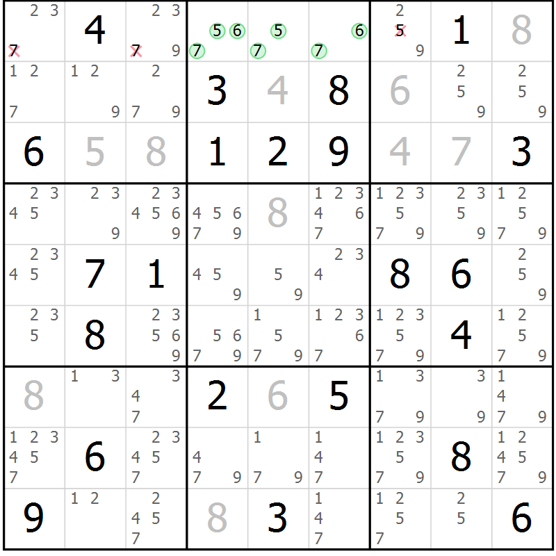 Position des candidats pour la solution de la Gr 14 page 17 du magazine de sudoku Virtuose n° 115